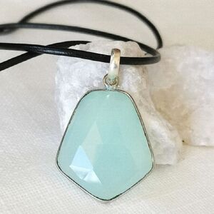 Aqua chalcedony pendant necklace NEW